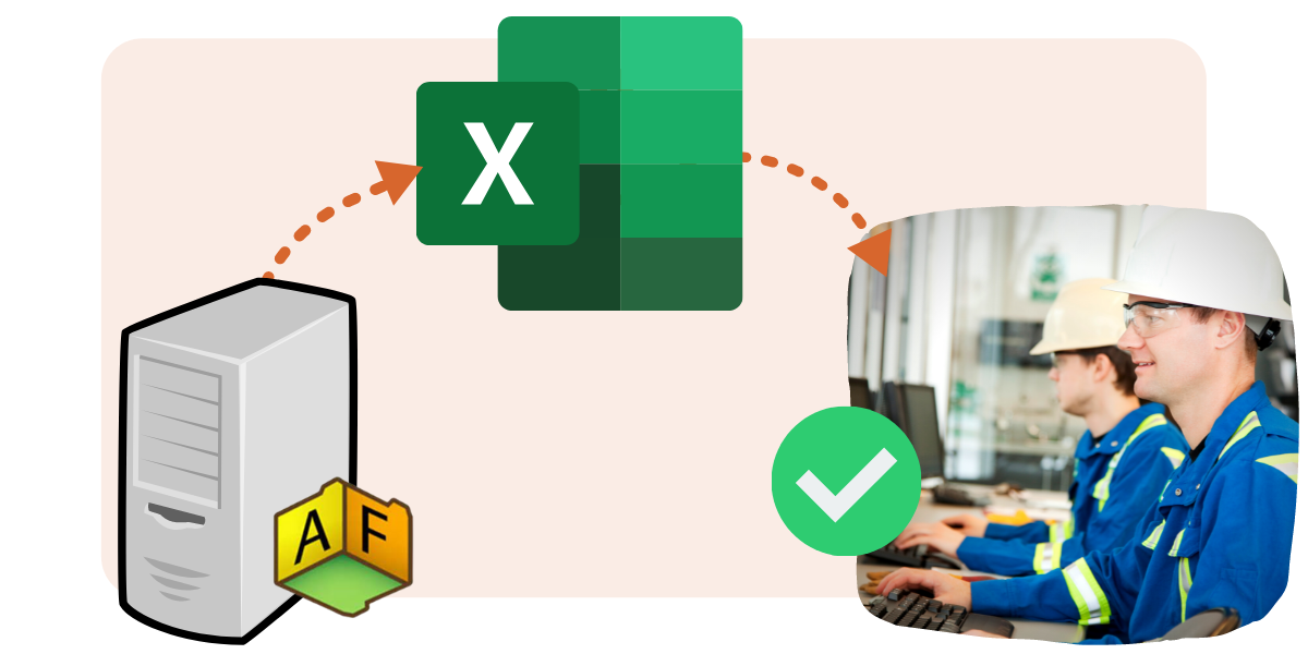 A group of industrial workers using Excel on a computer