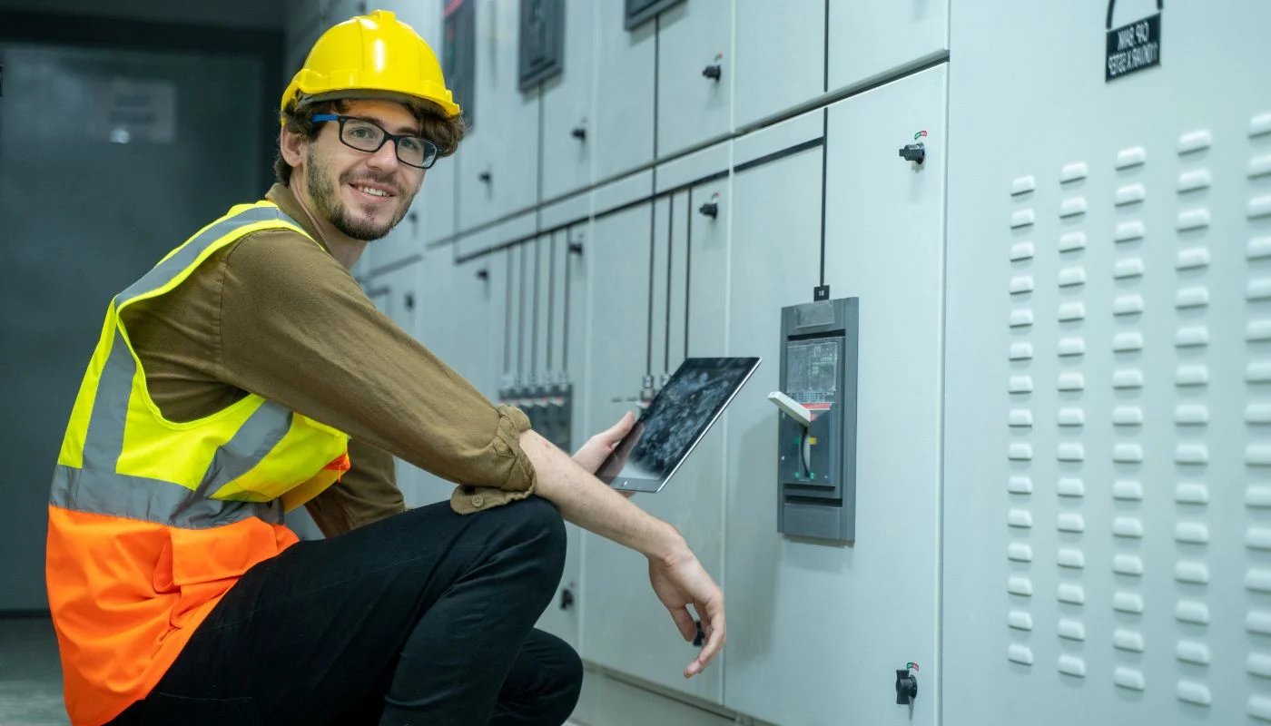 Tech inspecting circuit breaker panel