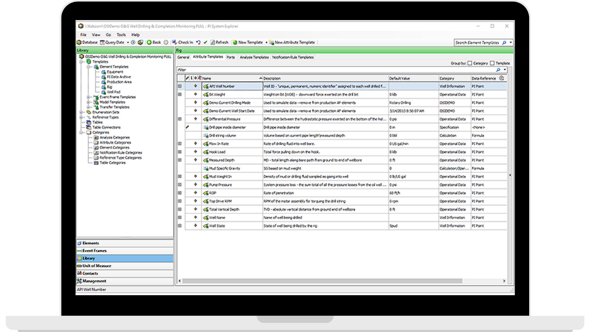 PI Asset Framework screen on a computer